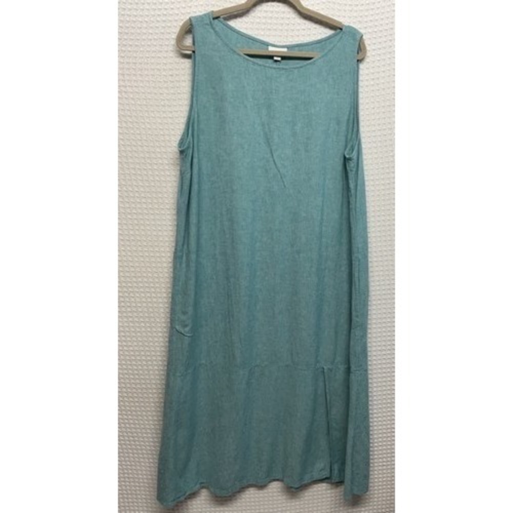 Pure Jill J. Jill Blue Pockets Lagenlook Tunic Maxi Dress Women XL Indonesia